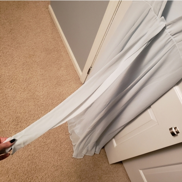 Show Me Your Mumu Gown Jenn Tie Chiffon V Neck Blue Size Large NWT - Picture 11 of 12